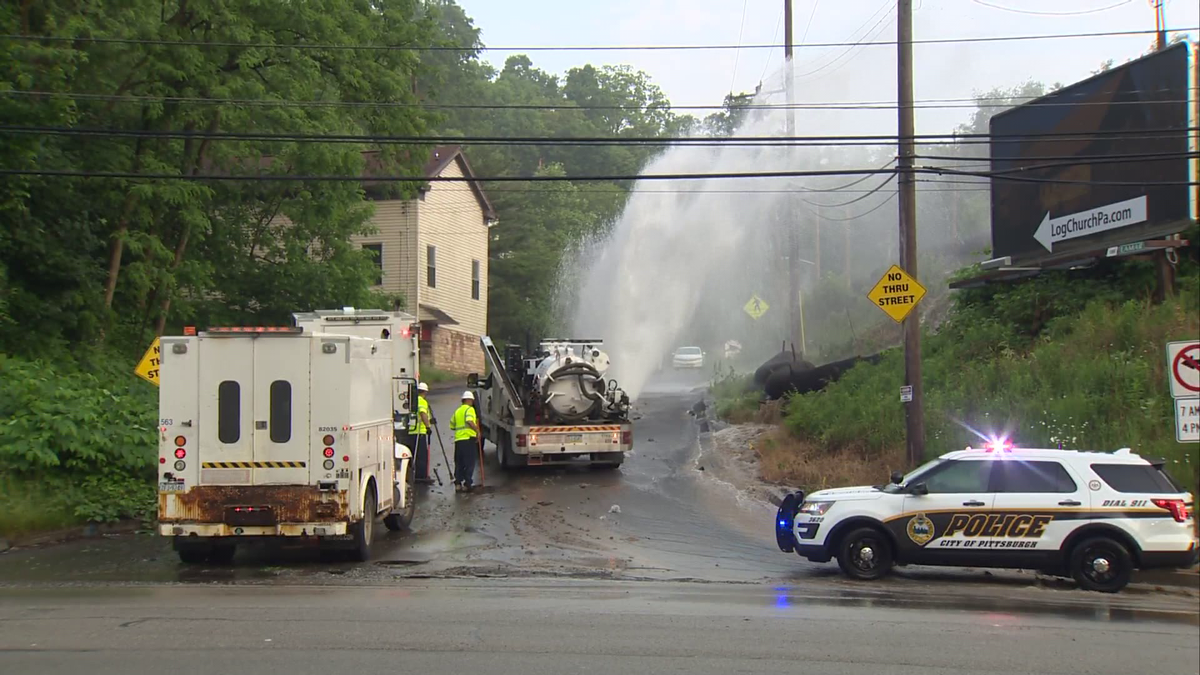 Water Main Break Sends Water Shooting Into The Air In Pittsburgh’s Banksville Neighborhood