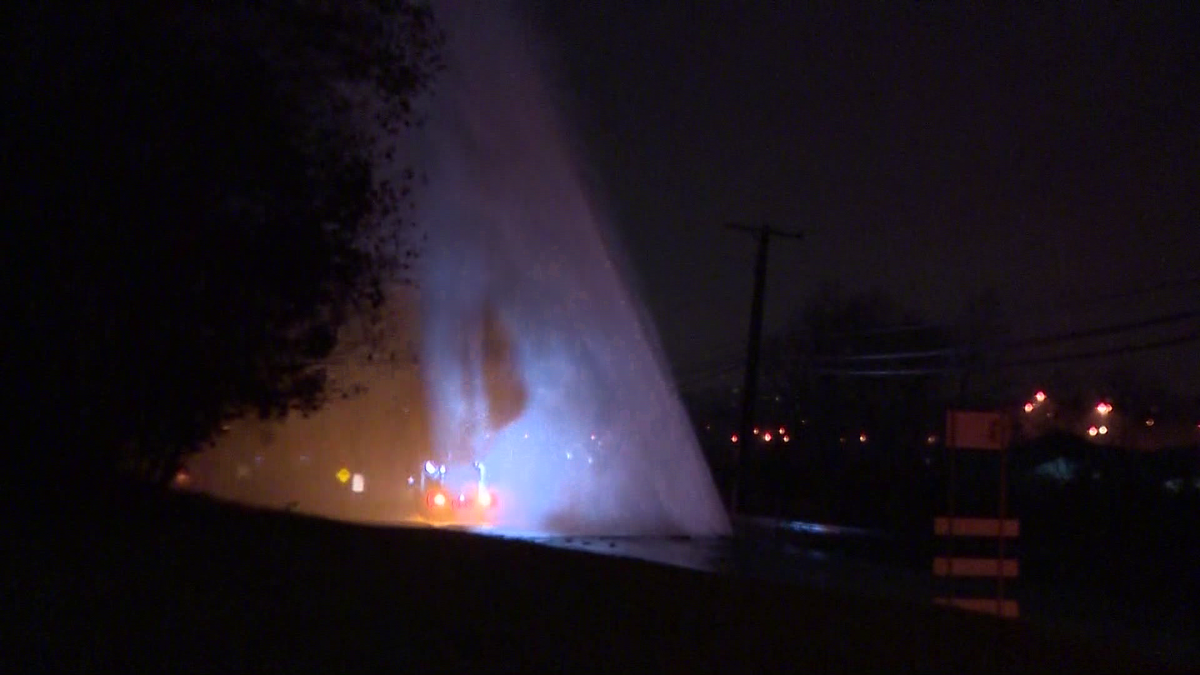 Water Main Break Sends Water Shooting Into The Air In Collier Township