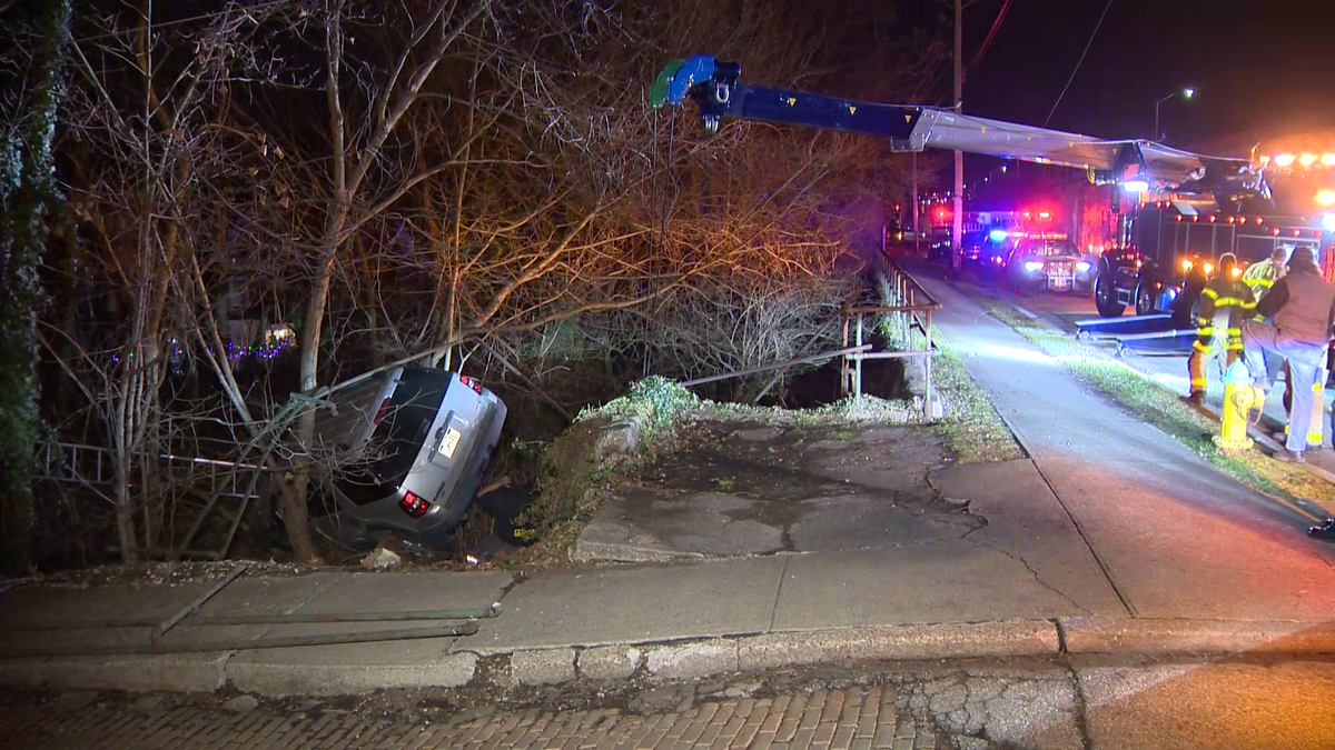 SUV goes off embankment, lands on trees in Wilkinsburg