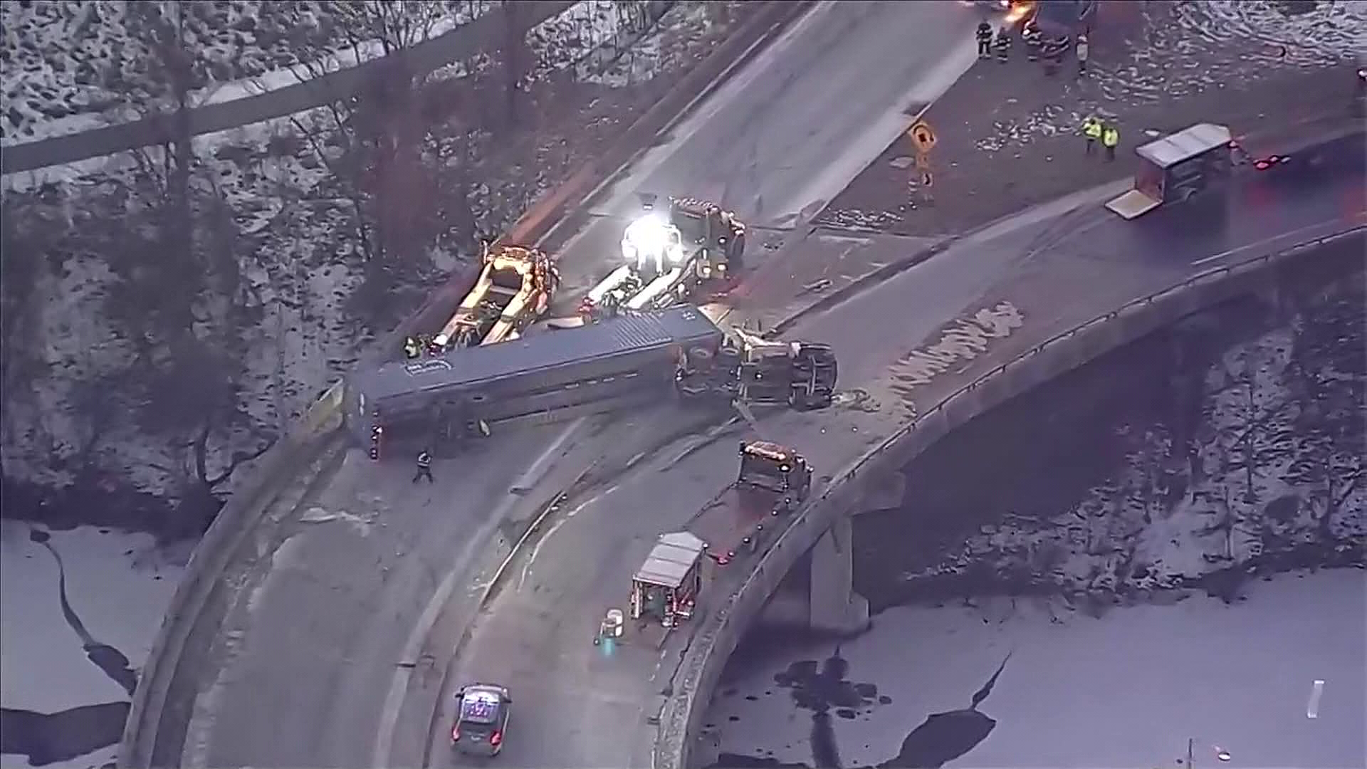 Tractor-trailer Rolls Over On Mass Pike Ramp In Weston, Blocking Traffic