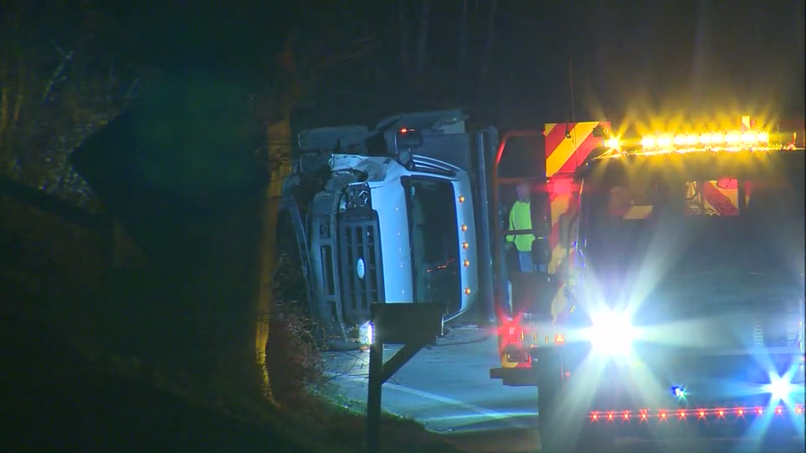 Truck ends up on its side following crash in Lincoln Borough