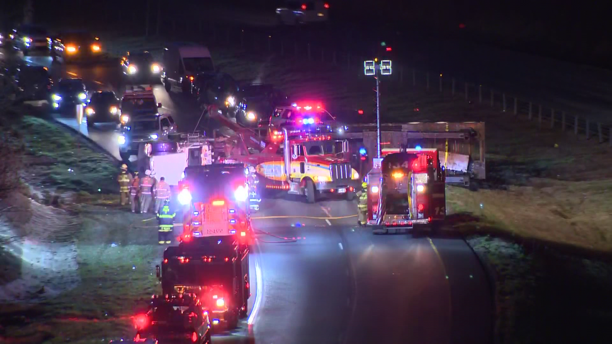 Tractor-trailer rollover crash on Route 28