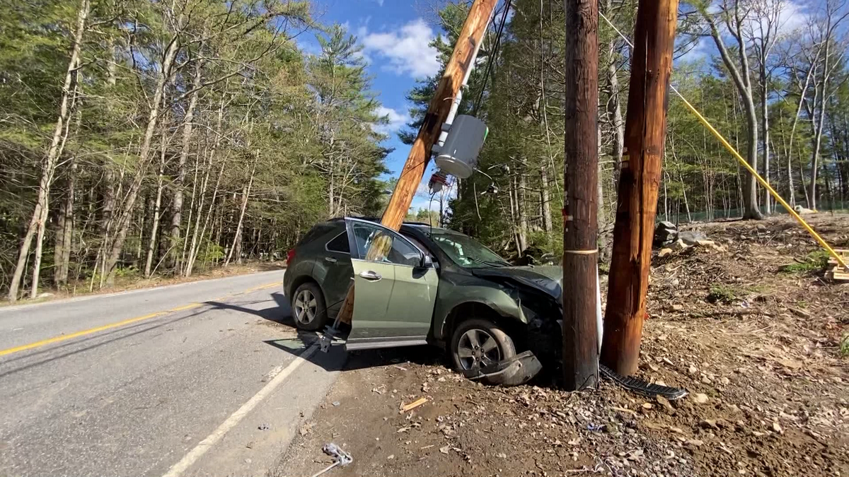 Transformer falls on top of car in New Boston, NH after crash