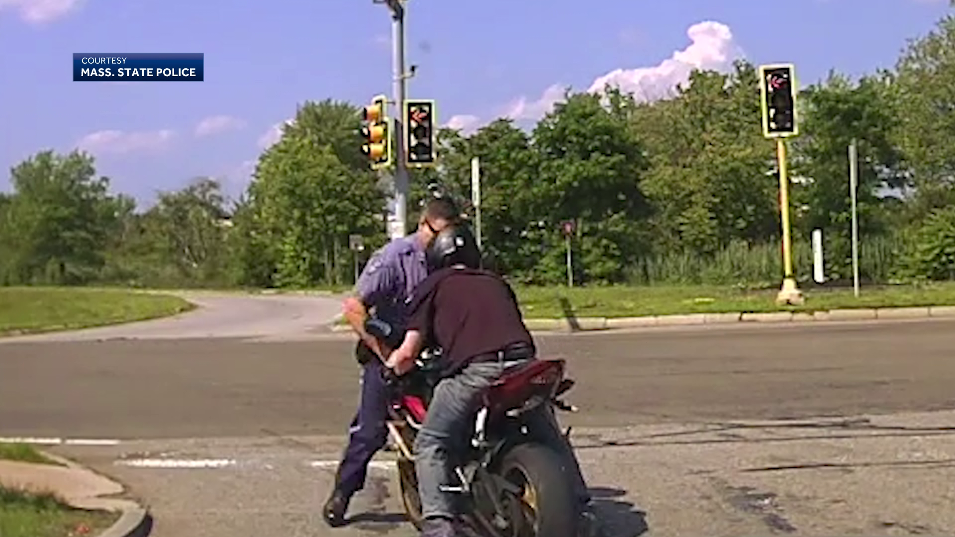 Massachusetts State Police Trooper Nearly Struck By Motorcyclist In One ...