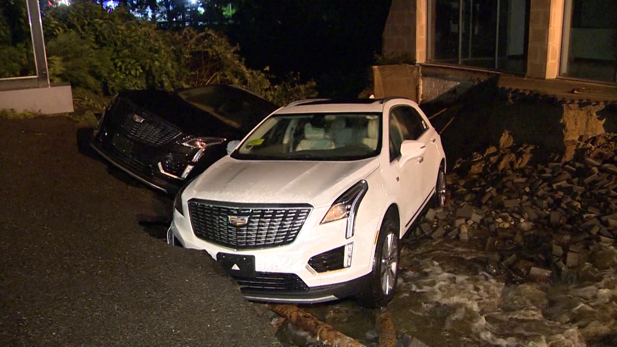 Cadillacs fall into sinkhole at Leominster dealership