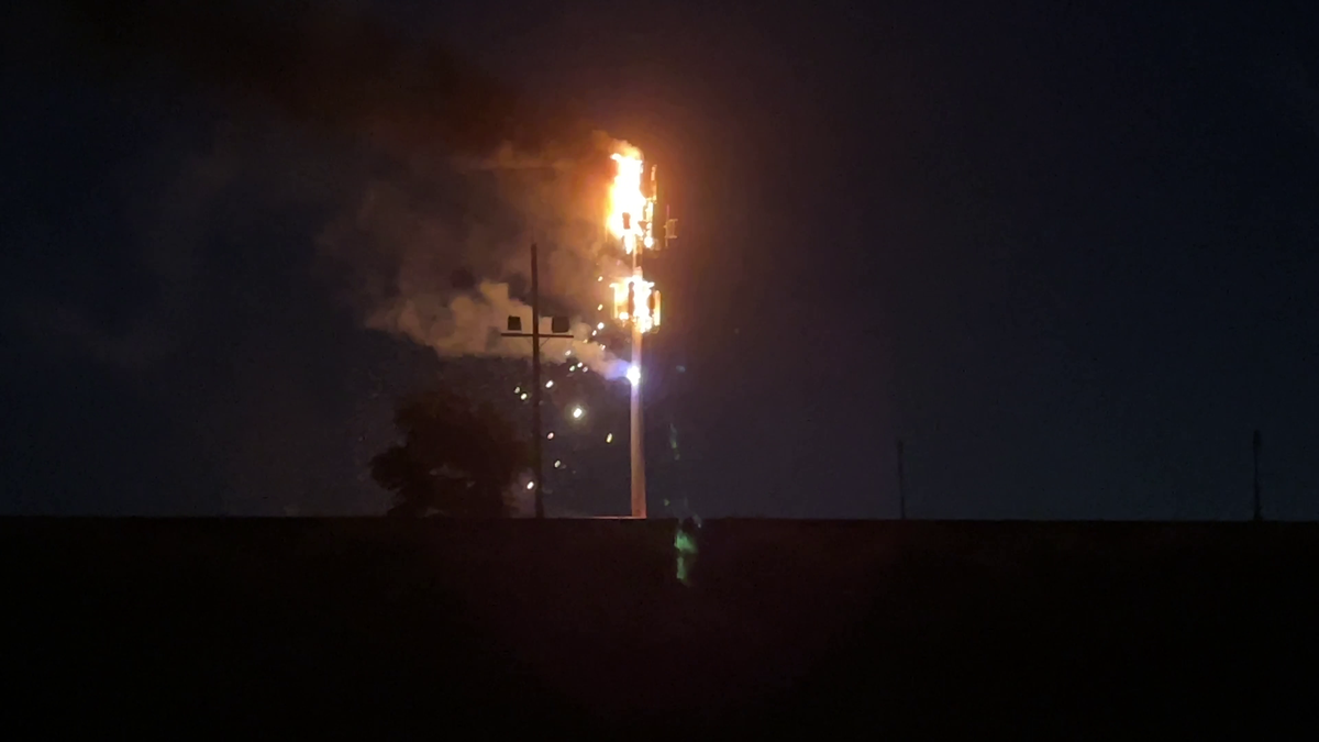 Sacramento cellphone tower catches fire, video shows