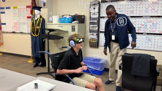 student wearing goggles