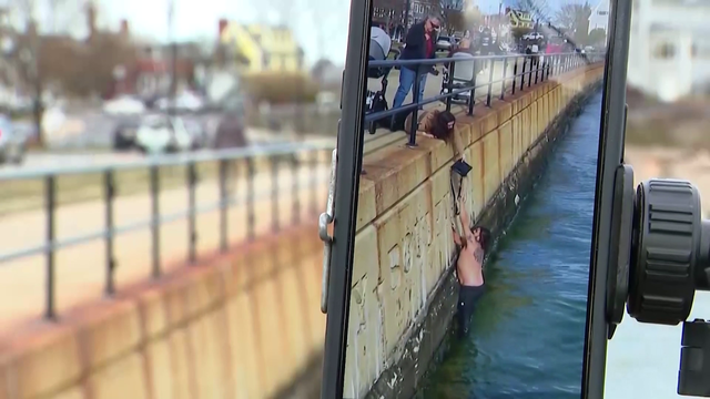 Man hops in frigid Gloucester water to save child's only form of communication