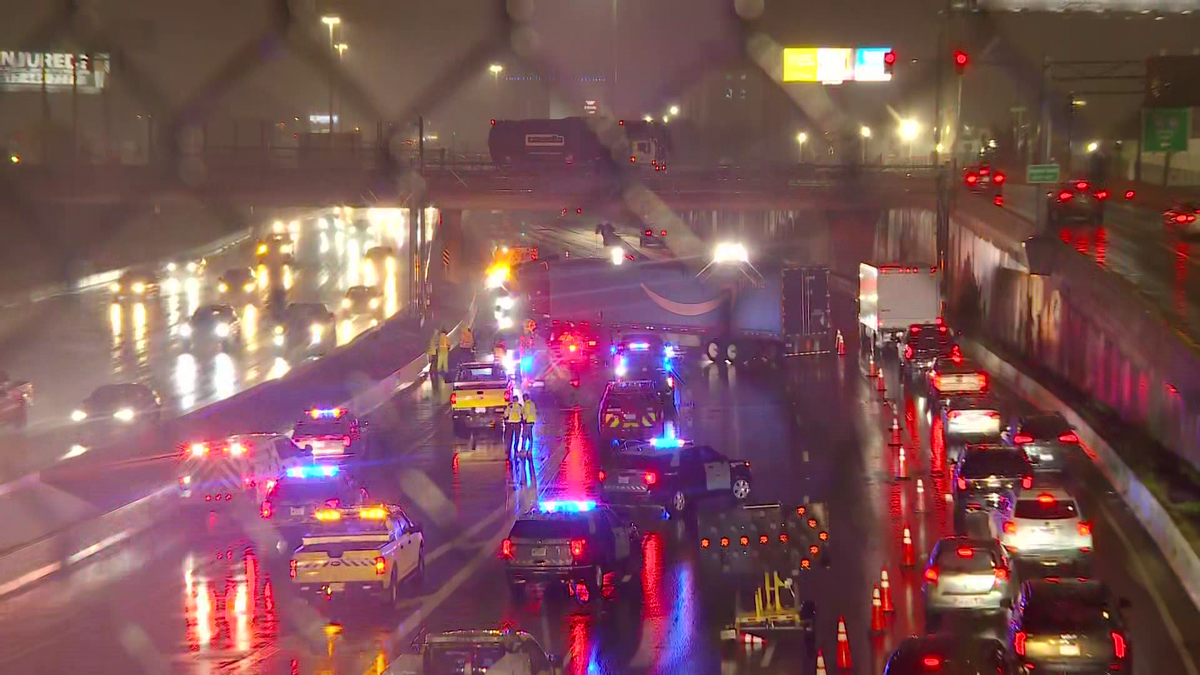 Amazon truck jackknifes, spills fuel on Interstate 93 in Boston