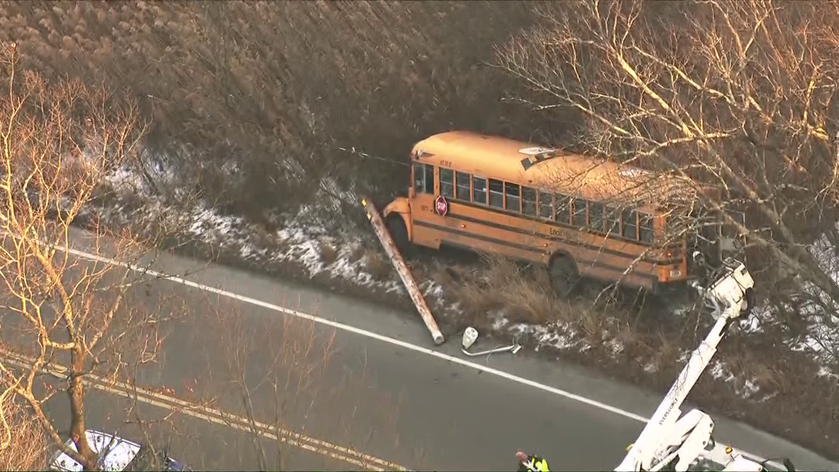 School bus crashes into roadside ditch in Boston