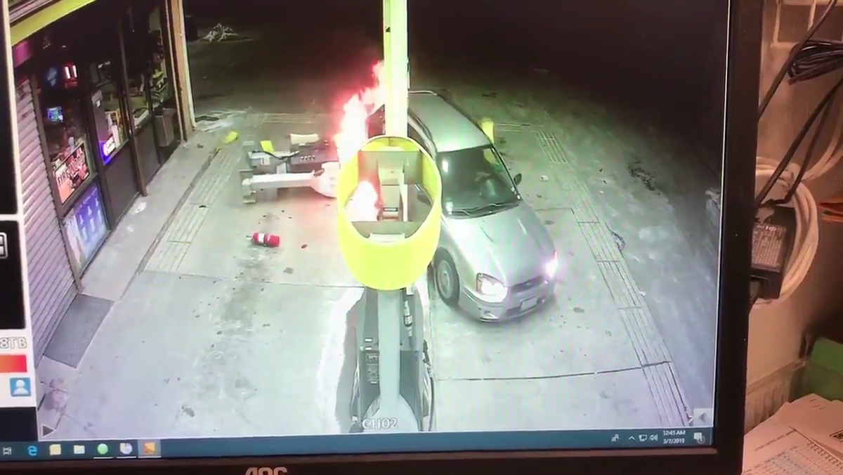 Fiery crash at gas station caught on camera