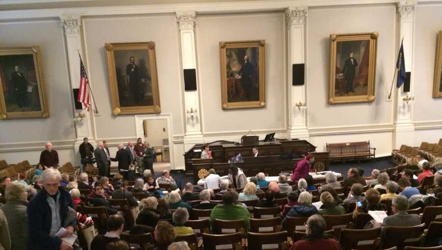 A large crowd turned out at Representatives Hall at the State House on Tuesday for a Senate Election Law Committee public hearing on an election law reform bill.