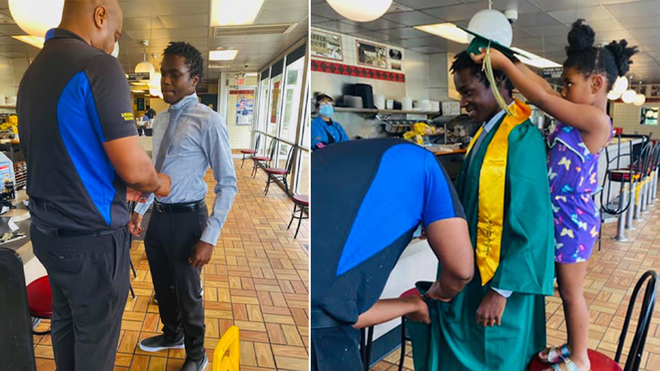 Man&#x20;helping&#x20;teen&#x20;get&#x20;dressed&#x20;for&#x20;graduation