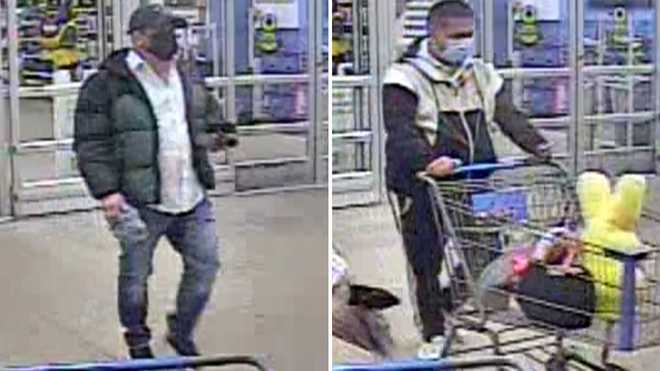 La police pense que l'homme à gauche a peut-être placé une écumoire à l'intérieur.  x20;un magasin Walmart dans la ville.  On pense que l'homme au milieu de la photo x20 se promenait avec le suspect.