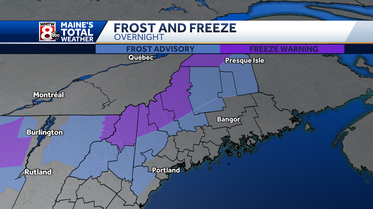 Subfreezing temperatures possible for parts of Maine Tuesday morning