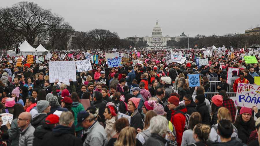 Protesters gather on the National Mall for the Women's March on Washington during the first full day of Donald Trump's presidency, Saturday, Jan. 21, 2017 in Washington.