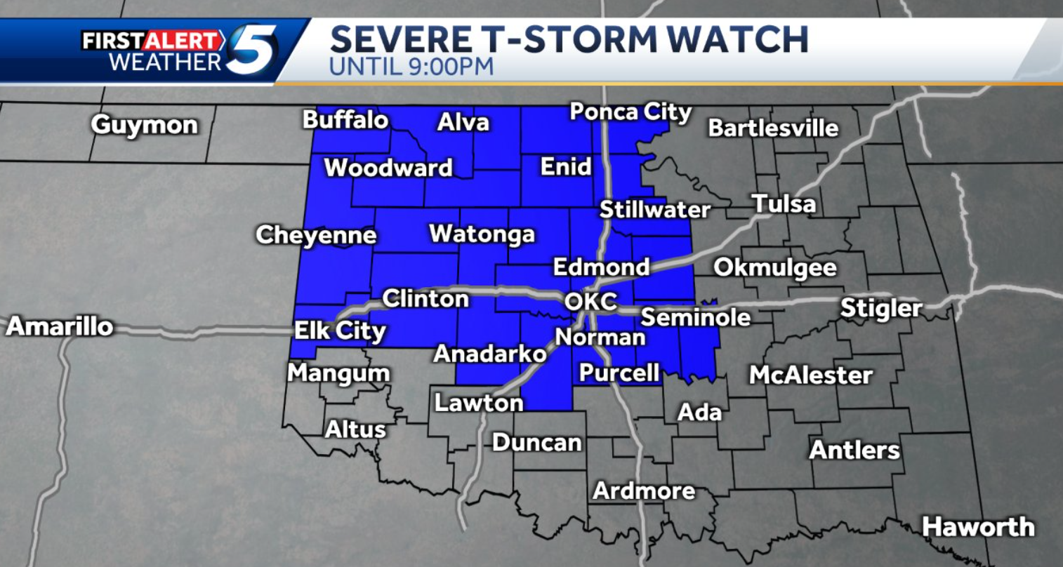 Severe Thunderstorm Watch In Effect For Parts Of Oklahoma, Including ...