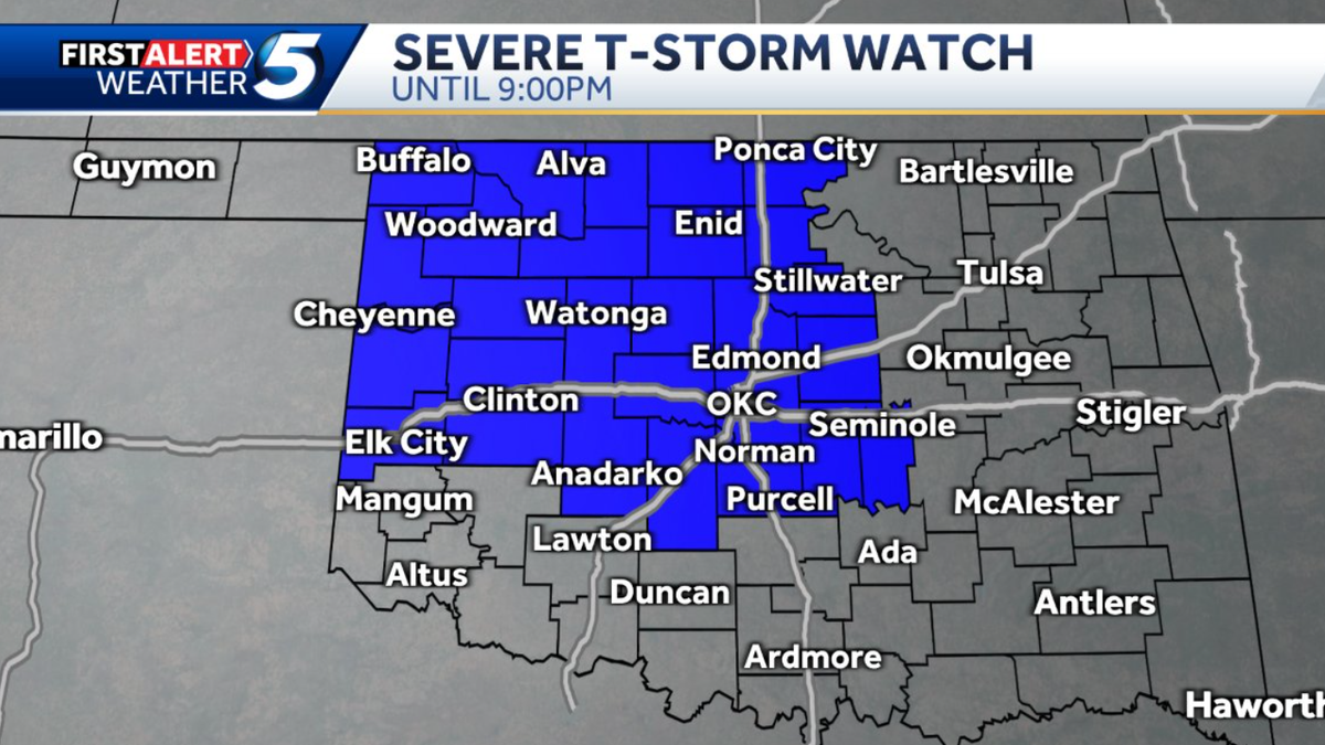 Severe thunderstorm watch in effect for parts of Oklahoma, including ...