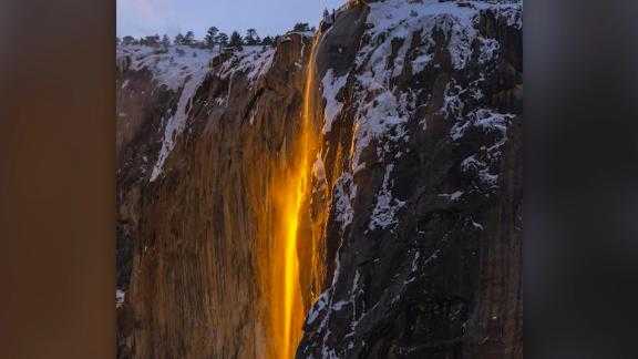 Photographers in Yosemite National Park encountered the natural phenomenon known as "firefall" where lava appears to be flowing over a cliff at sunset.