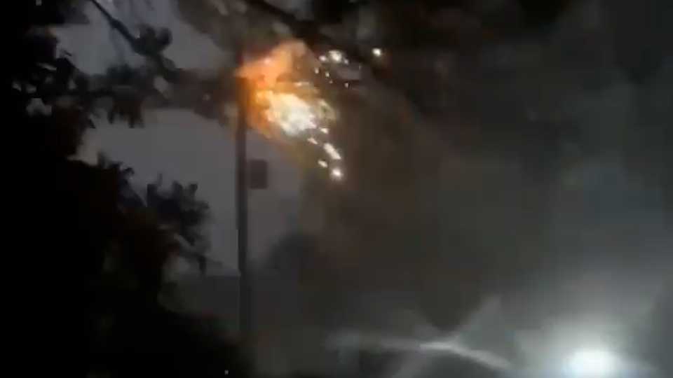 Video shows lightning striking utility pole as severe thunderstorms move through Nebraska, Iowa