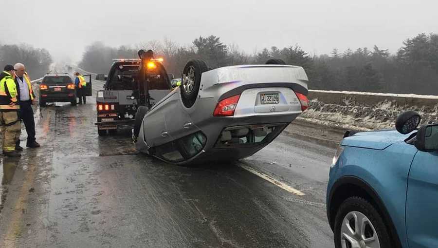 Car rolls over in crash on I-95 in Waterville