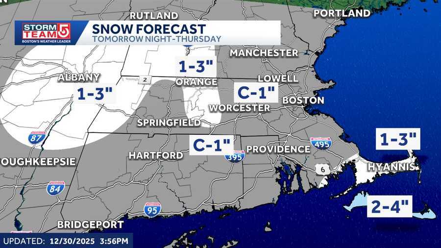 Light snow forecasted for First Night, New Years Day in parts of Massachusetts