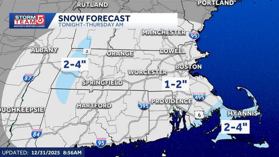 Light snow forecasted for First Night, New Years Day in parts of Massachusetts
