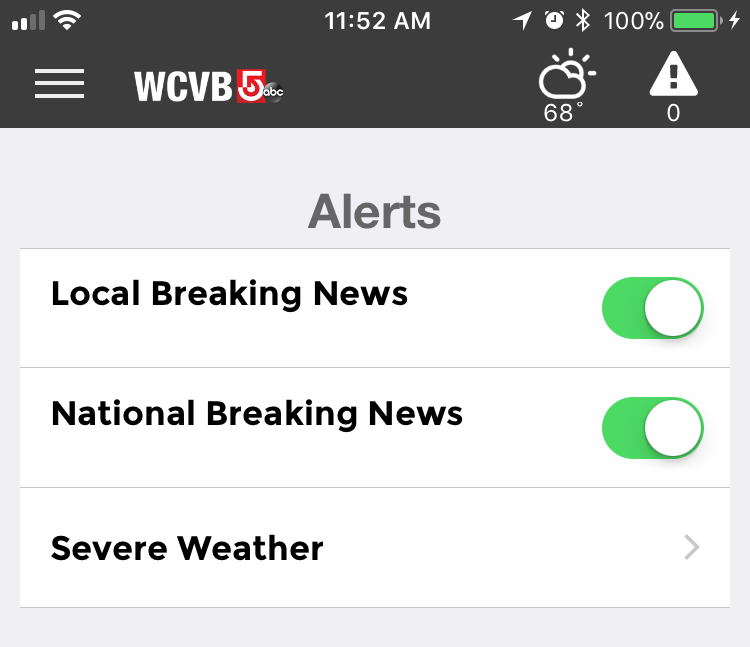 Personalized weather alerts in the WCVB app
