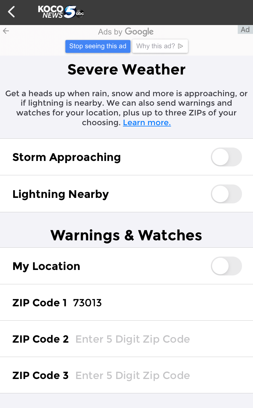 Personalizing, using KOCO 5 app during severe weather - KOCO