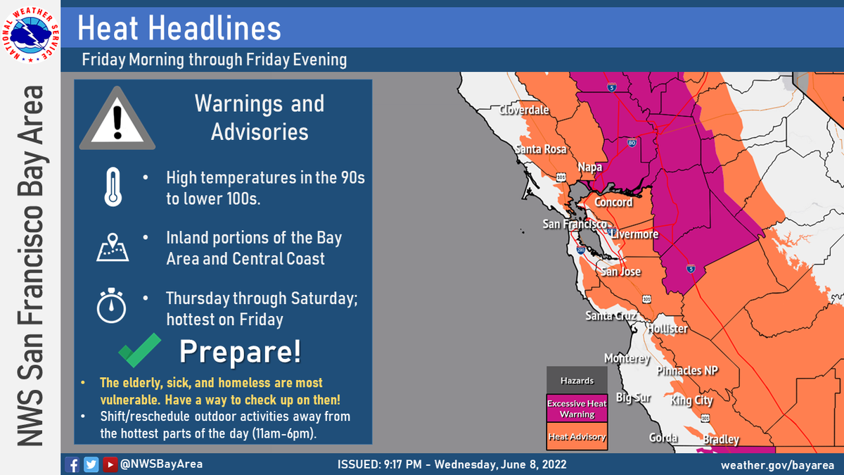 Heat advisory in place for much of the Central Coast