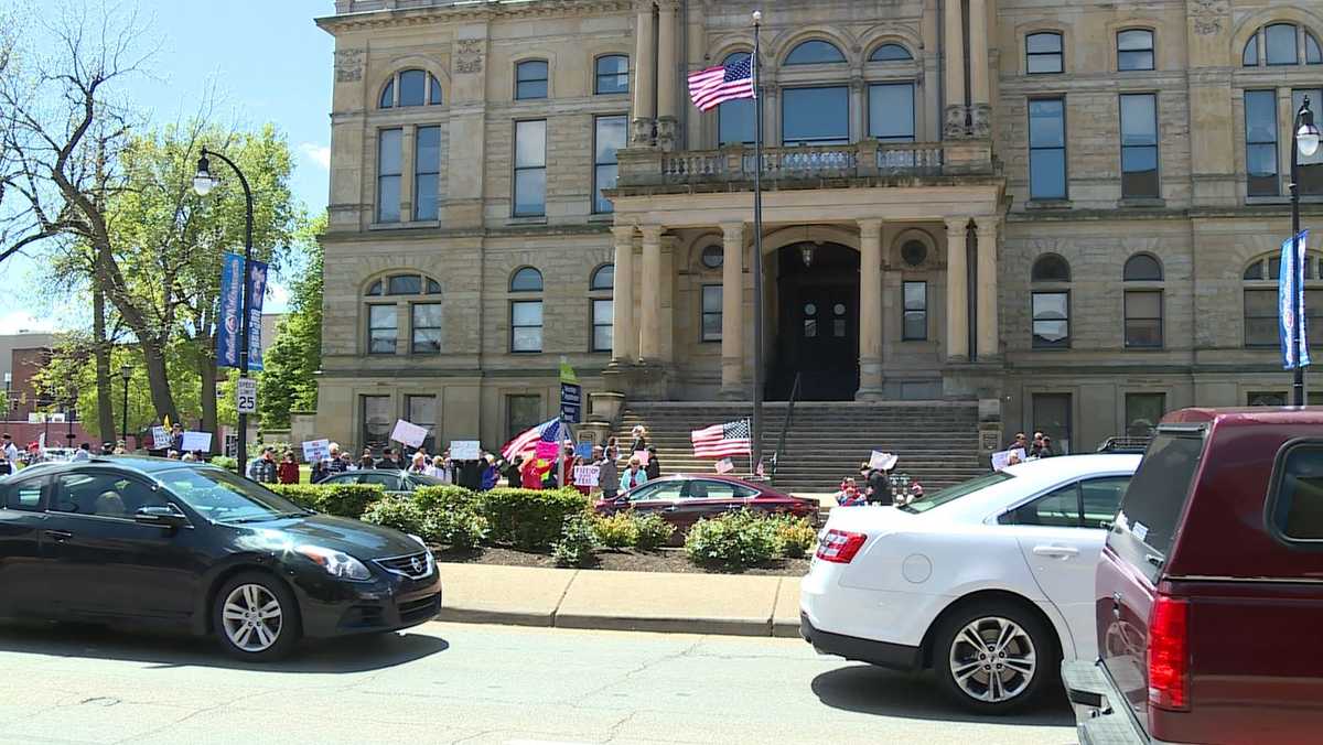 Groups gather in protest to Gov. Mike Dewine's Stay Safe Ohio order
