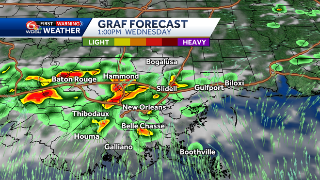 New Orleans weather forecast rain chances severe threat high temp