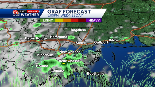 New Orleans weather forecast rain chances high temps tornado risk