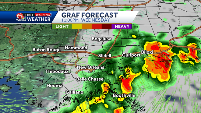 New Orleans weather forecast rain chances high temps tornado risk