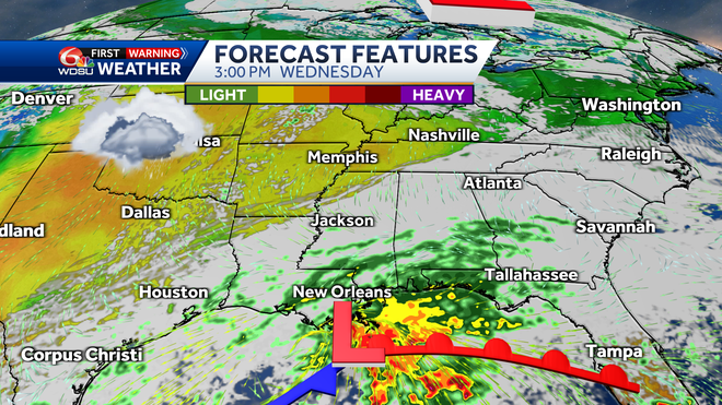 New Orleans forecast hurricane rain chances high temps winds