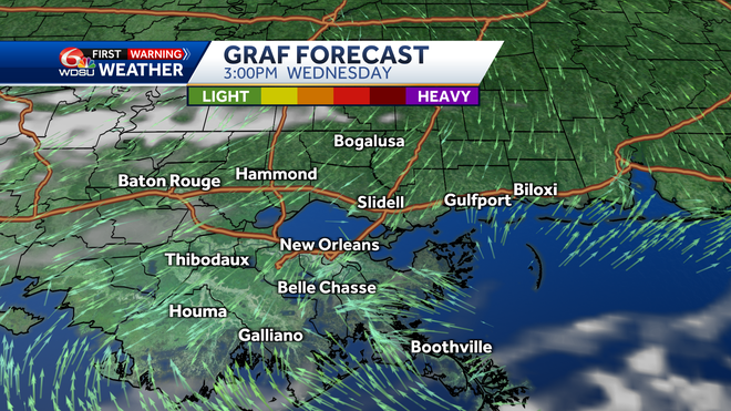 New Orleans weather forecast high temp heat index rain chances