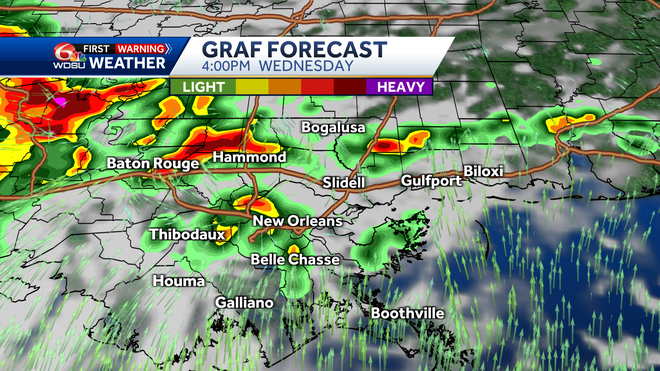 New Orleans weather forecast rain chances high temps tornado risk