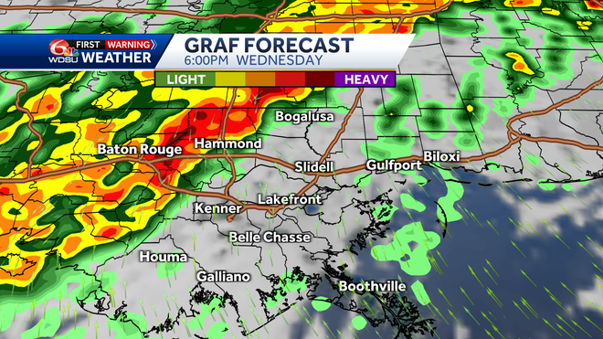 New Orleans severe weather flood forecast high temp low temp