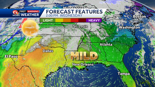 New Orleans weather forecast fog low temp high temp rain chances