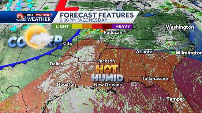 New Orleans Louisiana weather forecast record highs severe storms