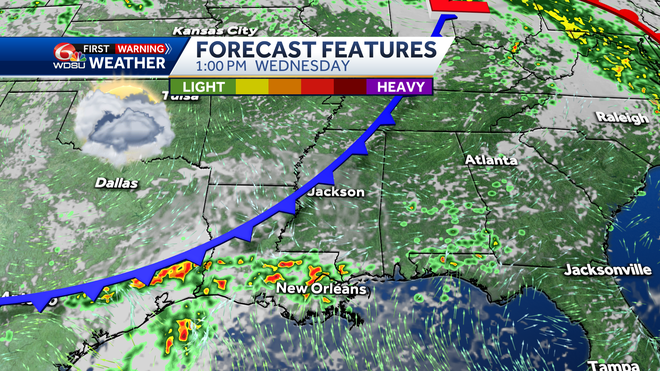 New Orleans weather forecast rain chances severe threat high temp