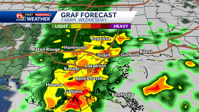 New Orleans forecast morning low high temp rain chances this week