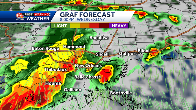 New Orleans weather forecast rain chances high temps tornado risk