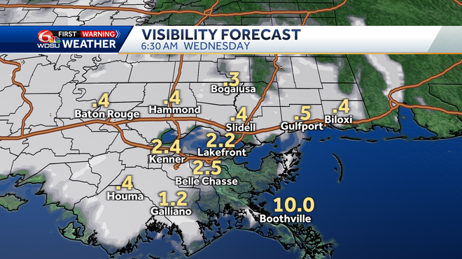 New Orleans weather forecast fog low temp high temp rain chances