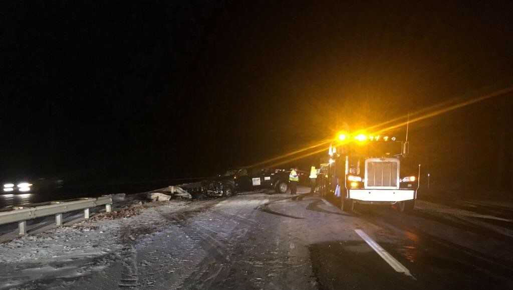 Car carrier crash blocks traffic on Maine Turnpike in Wells