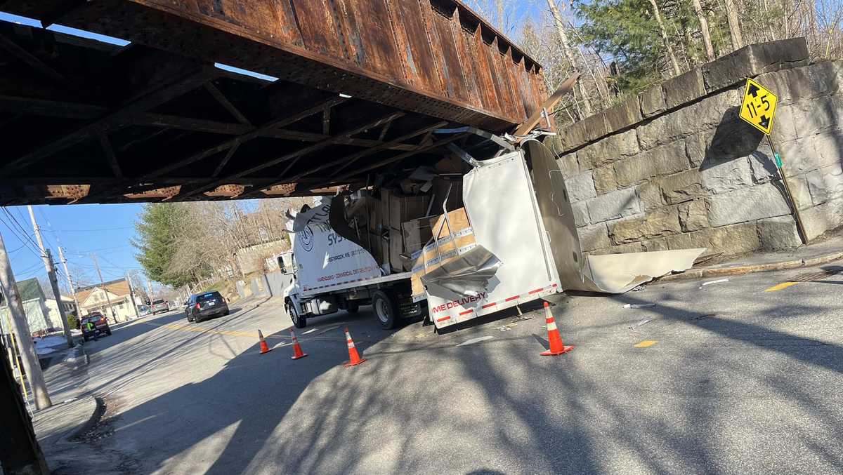 Another truck collides with Westbrook bridge, ripping off roof – WMTW Portland