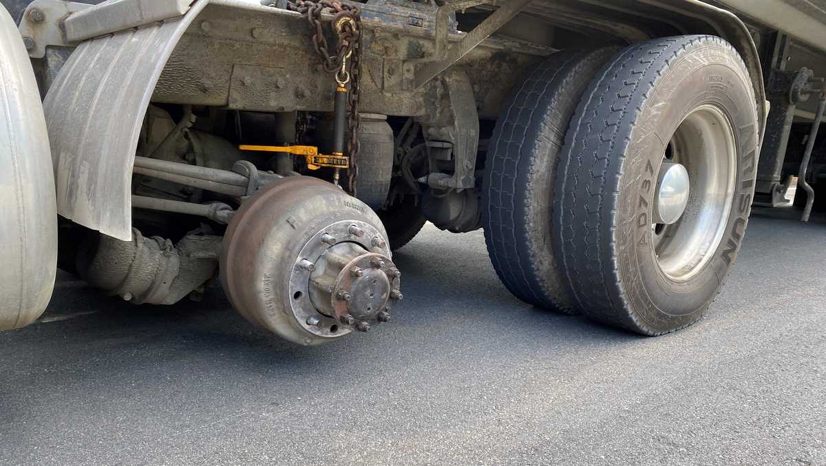Vehicles struck by wheels that flew off tractortrailer on Route 128 in