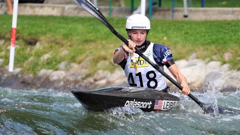 16-year-old Evy Leibfarth competes at the 2019 ICF Cane Slalom World Cup in Ljubljana, Slovenia ahead of the 2020 US Whitewater Team Trials for Whitewater Slalom in Oklahoma City.