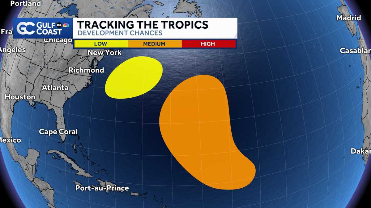 Monitoring two areas in the Atlantic for tropical development
