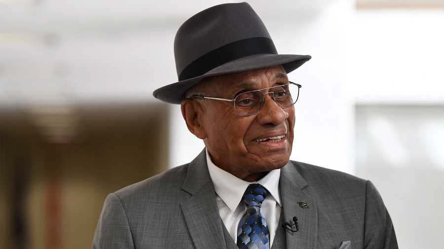Willie O'Ree, the first black player to compete in the NHL, arrives for a meeting on Capitol Hill in Washington, in this July 25, 2019, file photo. He became the league’s first Black player when he suited up for Boston on Jan. 18, 1958 against the Montreal Canadiens, despite being legally blind in one eye. (AP Photo)